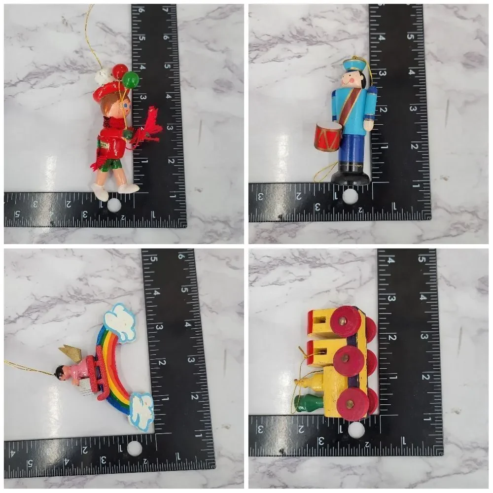 Vintage Colorful Wooden and Metal Christmas Ornaments Set